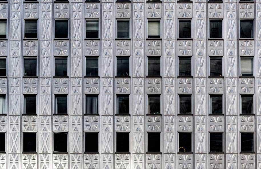 Designs of Stainless Steel Embossed Panels Cladding on the Exterial Wall of Socony-Mobil Building