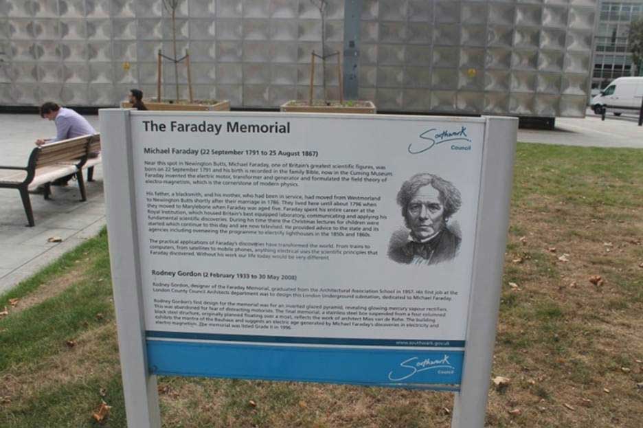 The sign of The Faraday Memorial