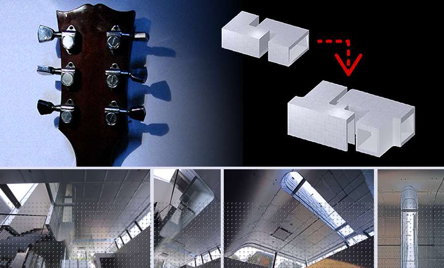 The Shape of the Metal Lump of Machine Head was Inspired from the “Peg” of the Guitar (Photo Courtesy of N MAEDA ATELIER Architects & Associations 2014)